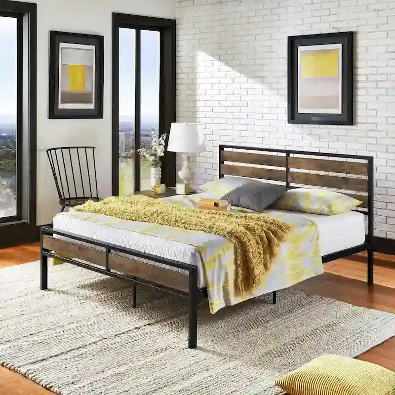 Aabira Low Profile Metal Platform Bed with Wooden Finish Panels by iNSPIRE Q Classic - image 14