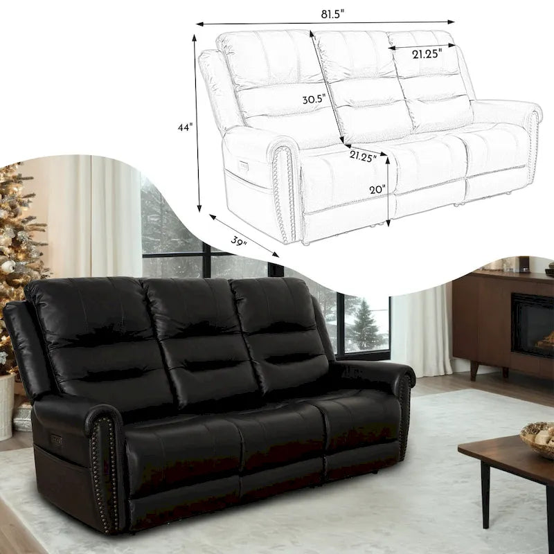 Authentic Leather Black Power Recliner Sofa Set: Loveseat and Recliner with Adjustable Headrest and Extendable Footrest - image 19