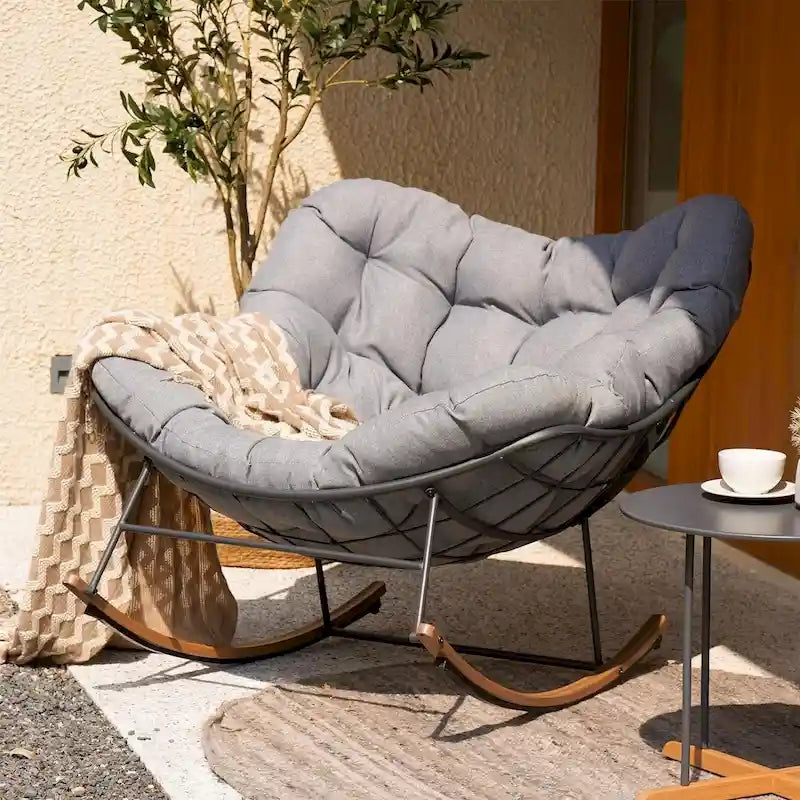 Giant Patio Rocking Chair, Indoor Outdoor Egg Freestyle Chair with Cushion Upholstered Modern Lounge Chair for, Garden, Backyard - image 2