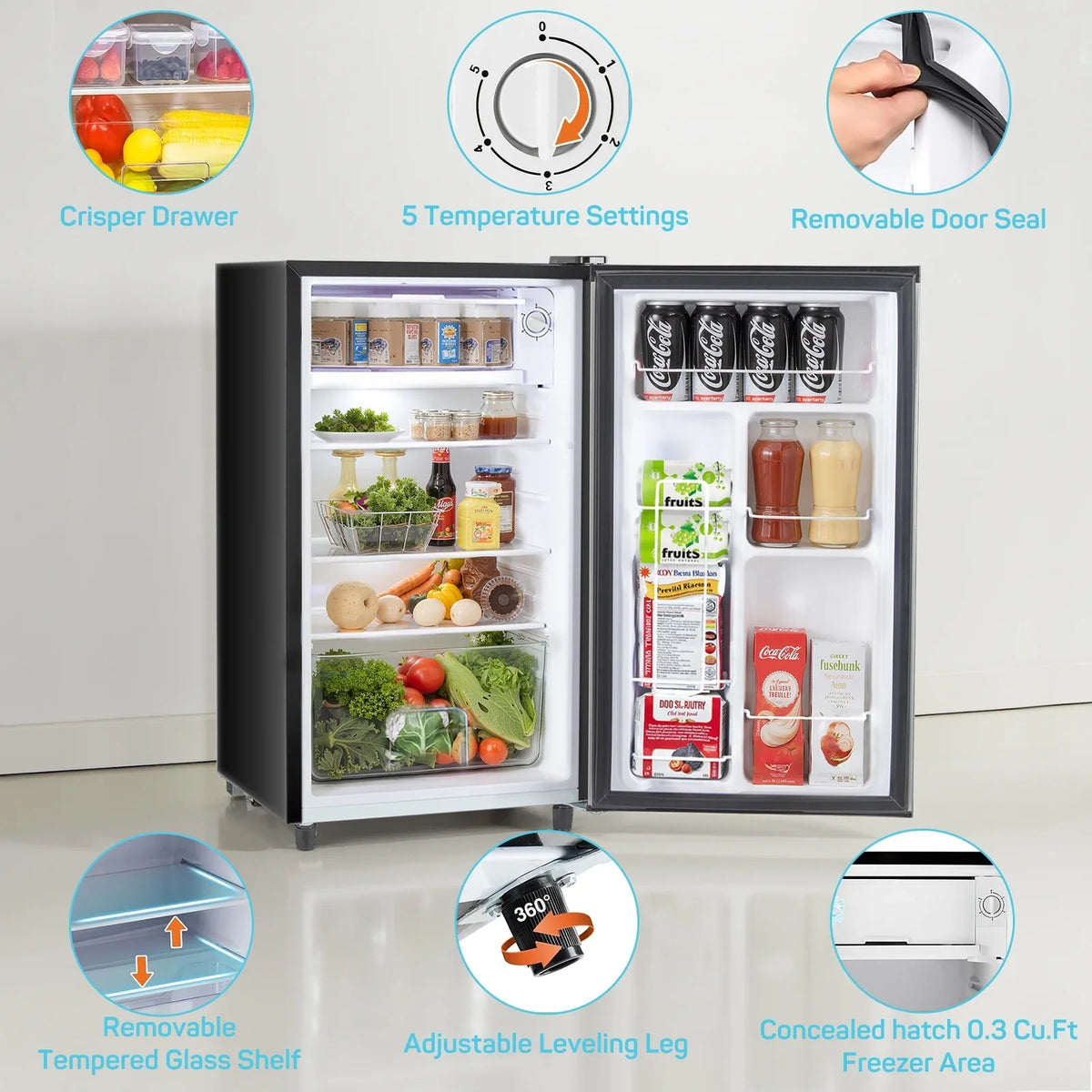 Upgraded Mini Fridge with Freezer, Compact Single Door, 3.2 Cu.Ft , Adjustable Thermostat, Low Noise, Perfect for Bedroom, Dorm, Office, 17.5" D x 17.7" W x 31.5" H, Black - image 11