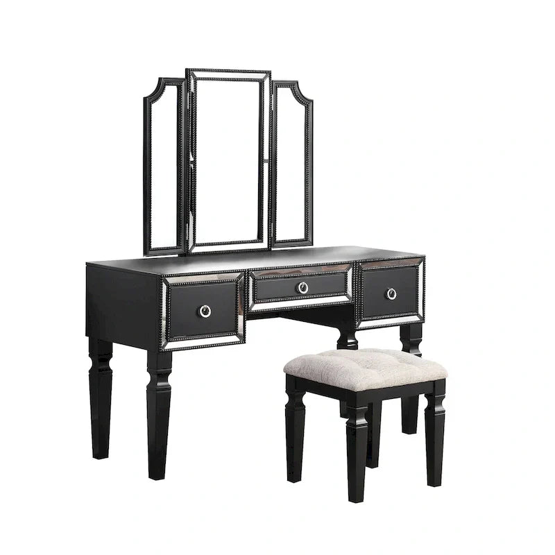 Fabric and Wood Vanity Set with Matching Stool - image 6