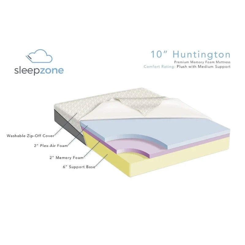 Sleep Zone Huntington 10-Inch Memory Foam Mattress with Z150 Adjustable Base Bundle - image 10