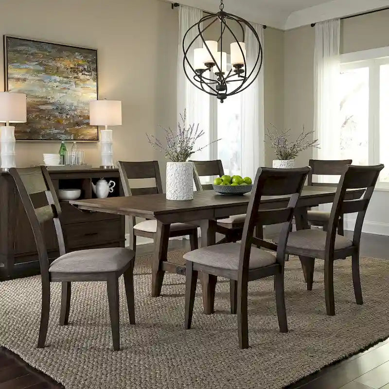 7-Piece Trestle Table Set with Double Bridge in Dark Chestnut - image 1