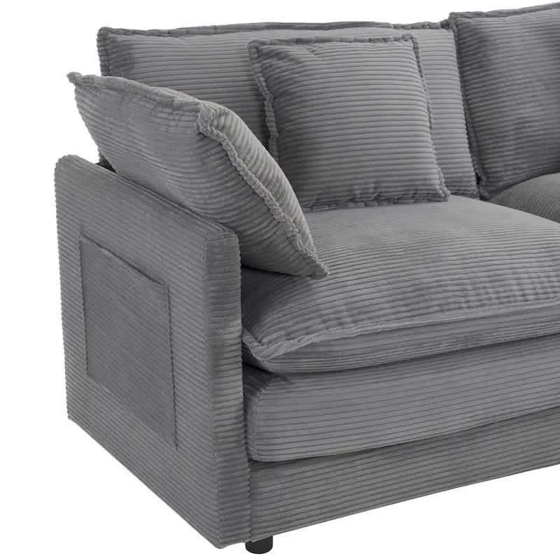 112.6-Inch Corduroy Upholstered L-Shaped Modular Sectional Sofa with Convenient Side Storage Pockets - image 15