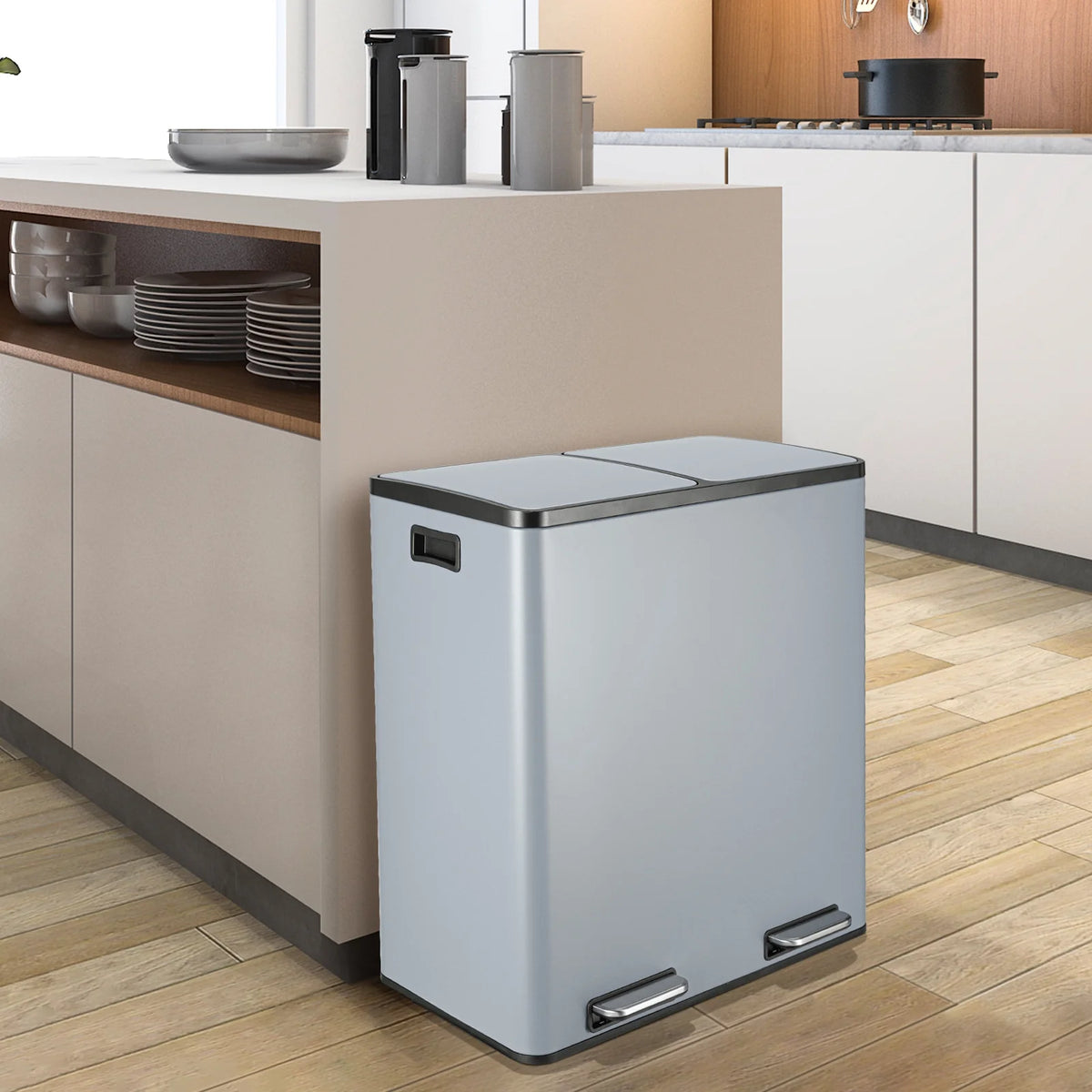 Arlopu 60 L/16 gal Dual Trash Can, Stainless Steel Garbage Can for Kitchen, Recycle Bin with Lid - image 42