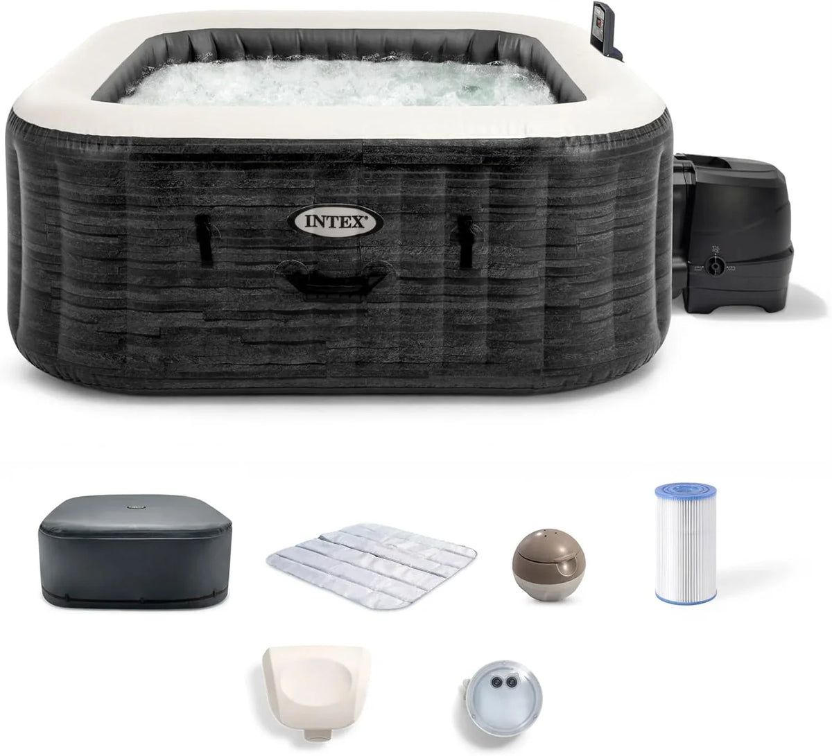 INTEX PureSpa Greystone Deluxe 4 Person Square Inflatable Hot Tub, Bubble Massage Spa - image 2