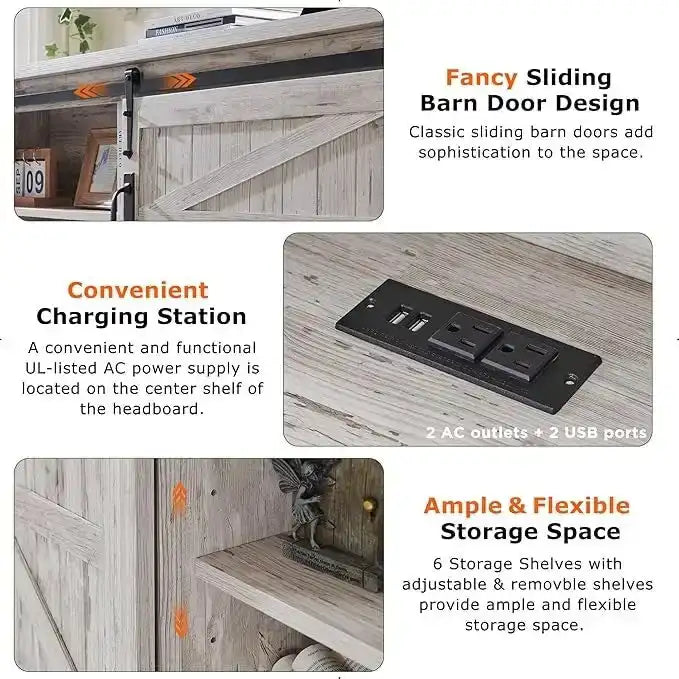 Farmhouse Full Bed Frame with Storage Shelves and Built-in Charging Station - image 28