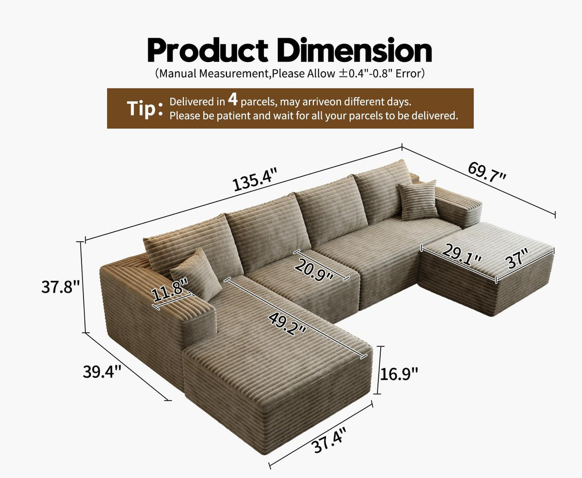107.5" Cloud Modular Sectional Sofa Couch with L-Shape Chaise,Modern Minimalist Upholstered Couches for Living Room Bedroom,Deep Seat Corner Couch .No Assembly Required (Black,Left Facing Chaise) - image 77