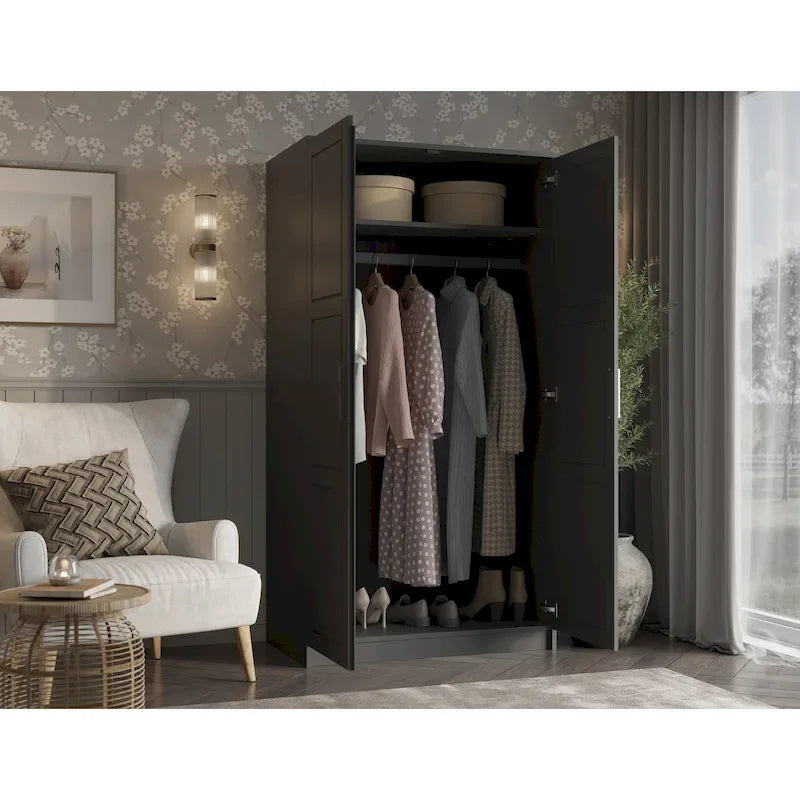 Palace Imports 100% Solid Wood 2-Door Urban Wardrobe Armoire with Solid and Mirrored Doors - image 29