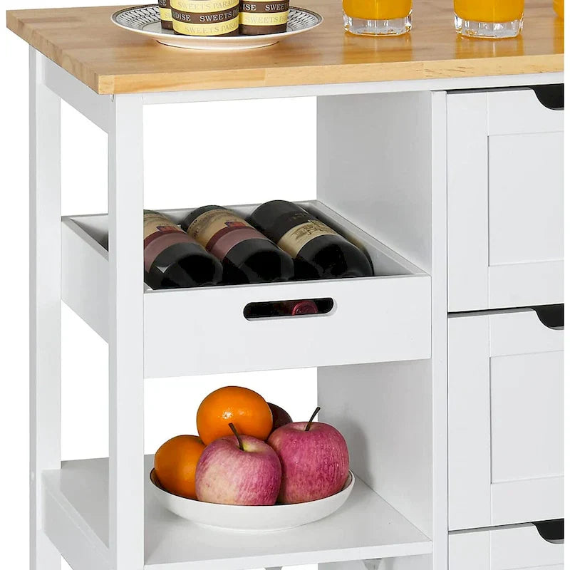 Kleio Solid Wood Kitchen Island Storage Cart with 3 Drawers - Rolling Serving Trolley - image 6