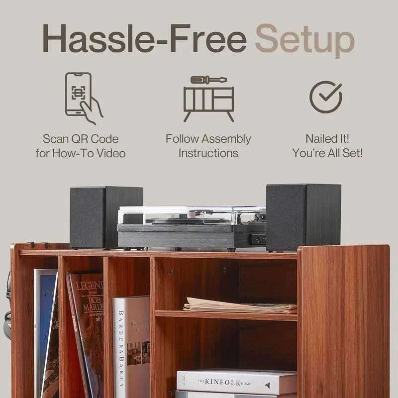 Vinyl Record Player Stand with Built-in Charging Station - Dimensions: 31D x 26W x 15H - image 13