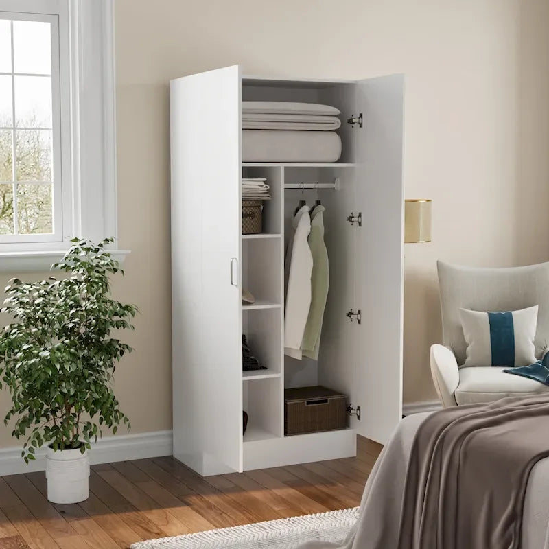 Freestanding 2-Door Bedroom Armoire with Hanging Rod - image 10