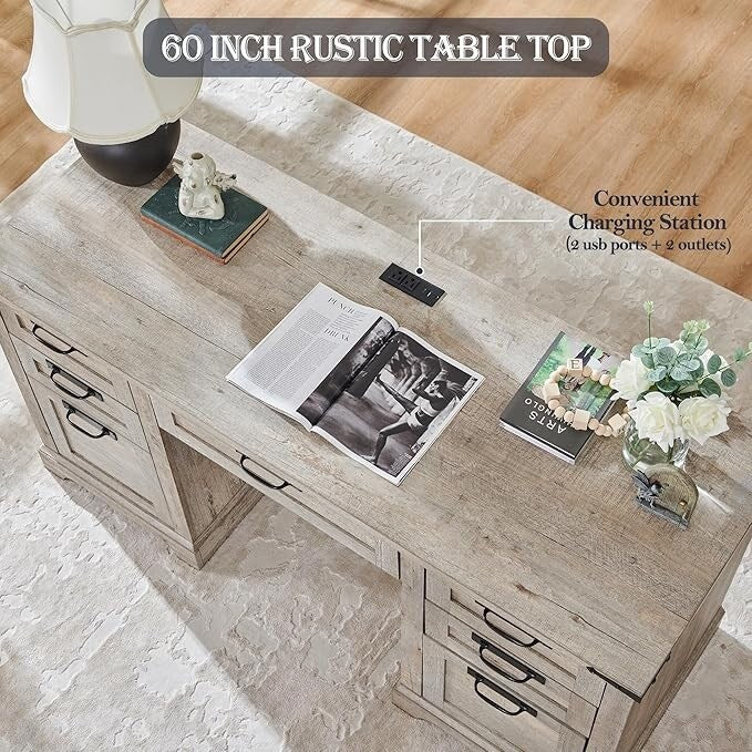60 Farmhouse Executive Desk, Wood Home Office Desk, Computer Desk - image 27