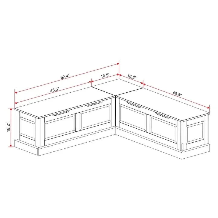 Linon Nook Bench Collection L - Shaped Wood Farmhouse Breakfast Bench with Hidden Storage, White - image 16