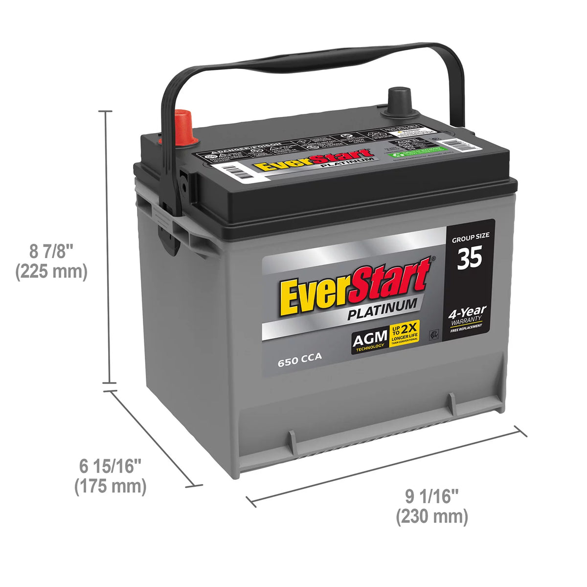 EverStart Platinum AGM Automotive Battery. Group Size 35 12 Volt. 650 CCA - MadeInUSA - image 2