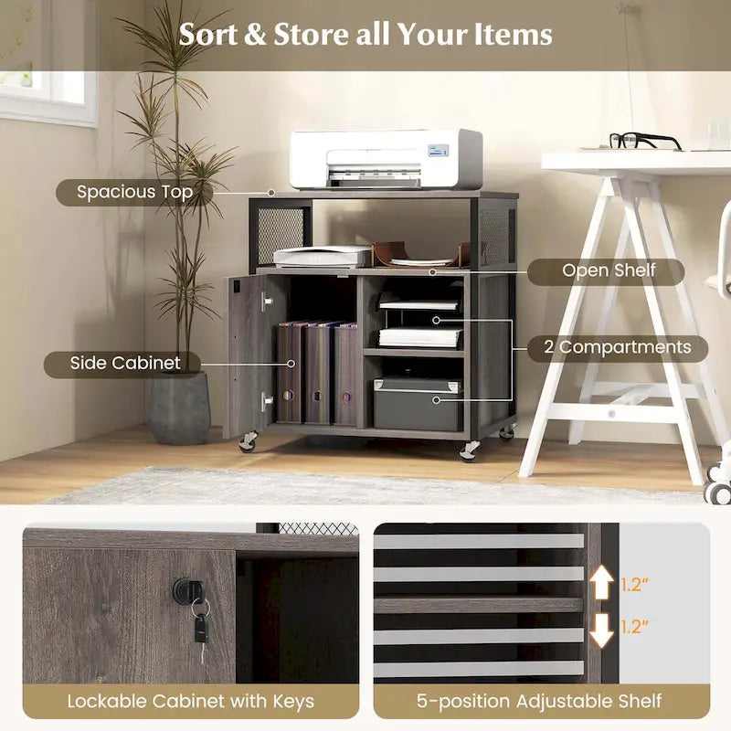 Costway Mobile File Cabinet with Charging Station & Cable - Learn More - image 18