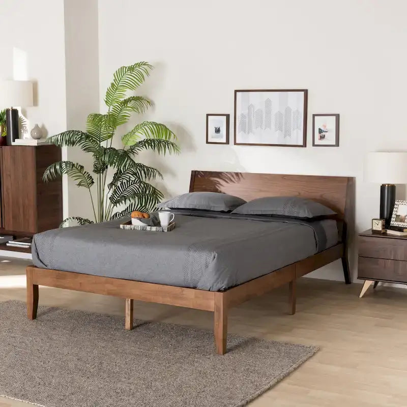 Salvatore Mid-Century Modern Walnut Brown Wood Platform Bed - image 8