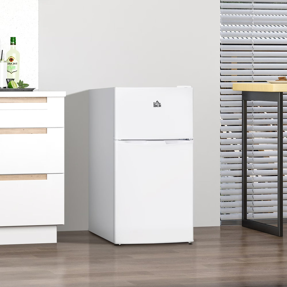 Harper & Bright Designs Double Door Mini Fridge with Freezer, 3.2 Cu.Ft Compact Refrigerator with Adjustable Shelf, Adjustable Thermostat and Reversible Door for Bedroom, Dorm, Home Office, White - image 1