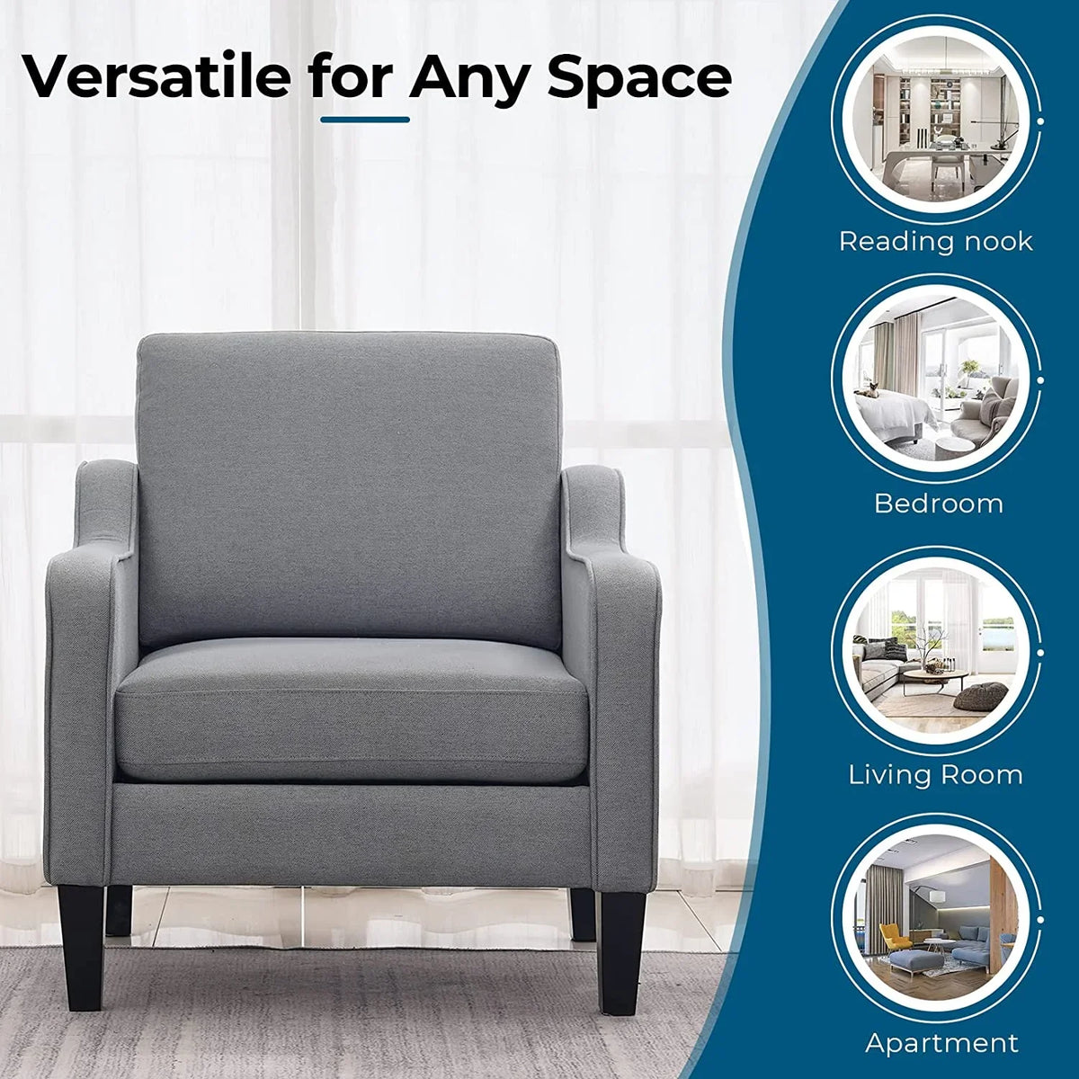 VINGLI Mid-Century Accent Chairs, Upholstered Linen Armchairs for Living Room/Bedroom, Beige (Set of 2) - image 24
