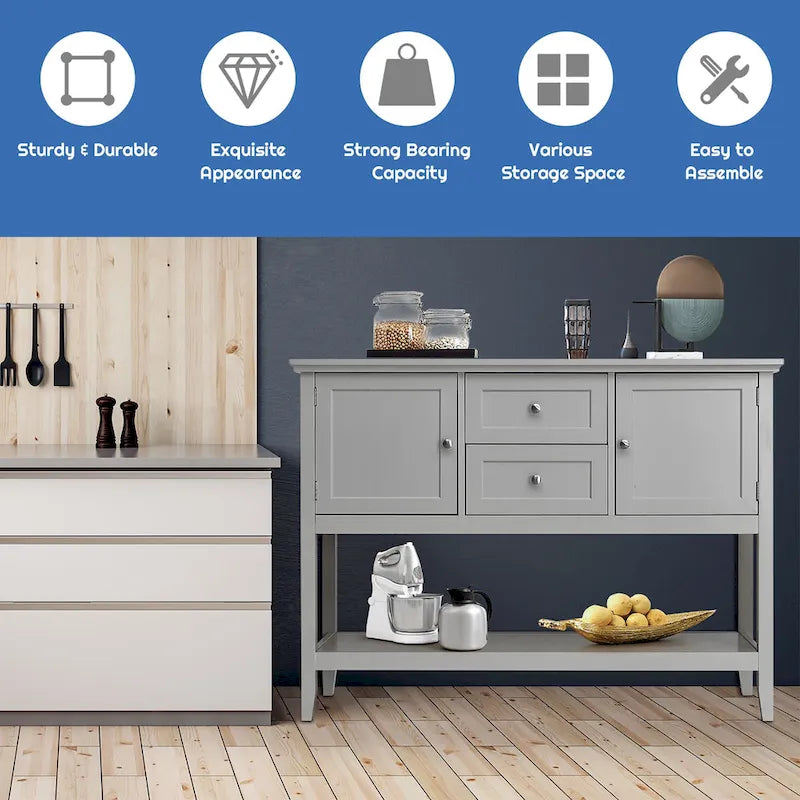 Modern Wooden Sideboard Buffet Cabinet with Drawers & Open Shelf - image 10