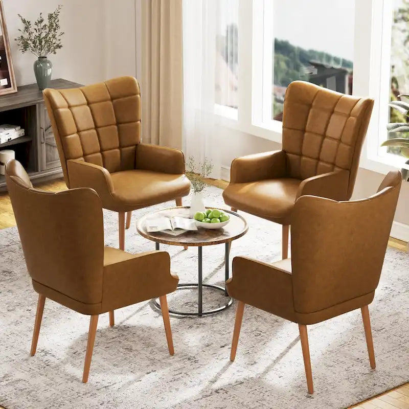 Set of 2 High-Back Tufted Accent Chairs in Cream, Brown, and Taupe - image 25