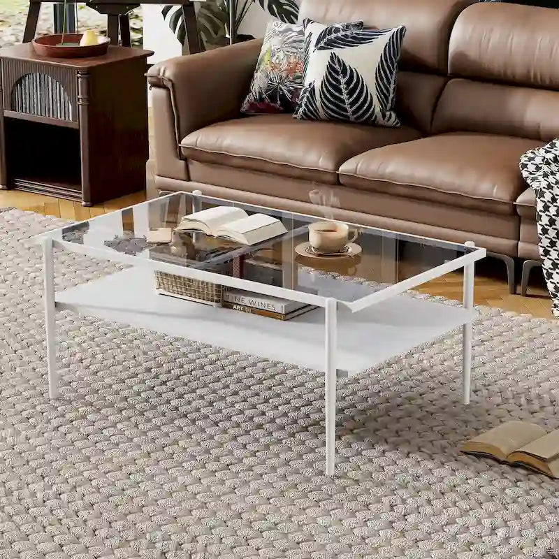 Modern Rectangular Coffee Table with Tempered Glass Surface for Living Room - image 6