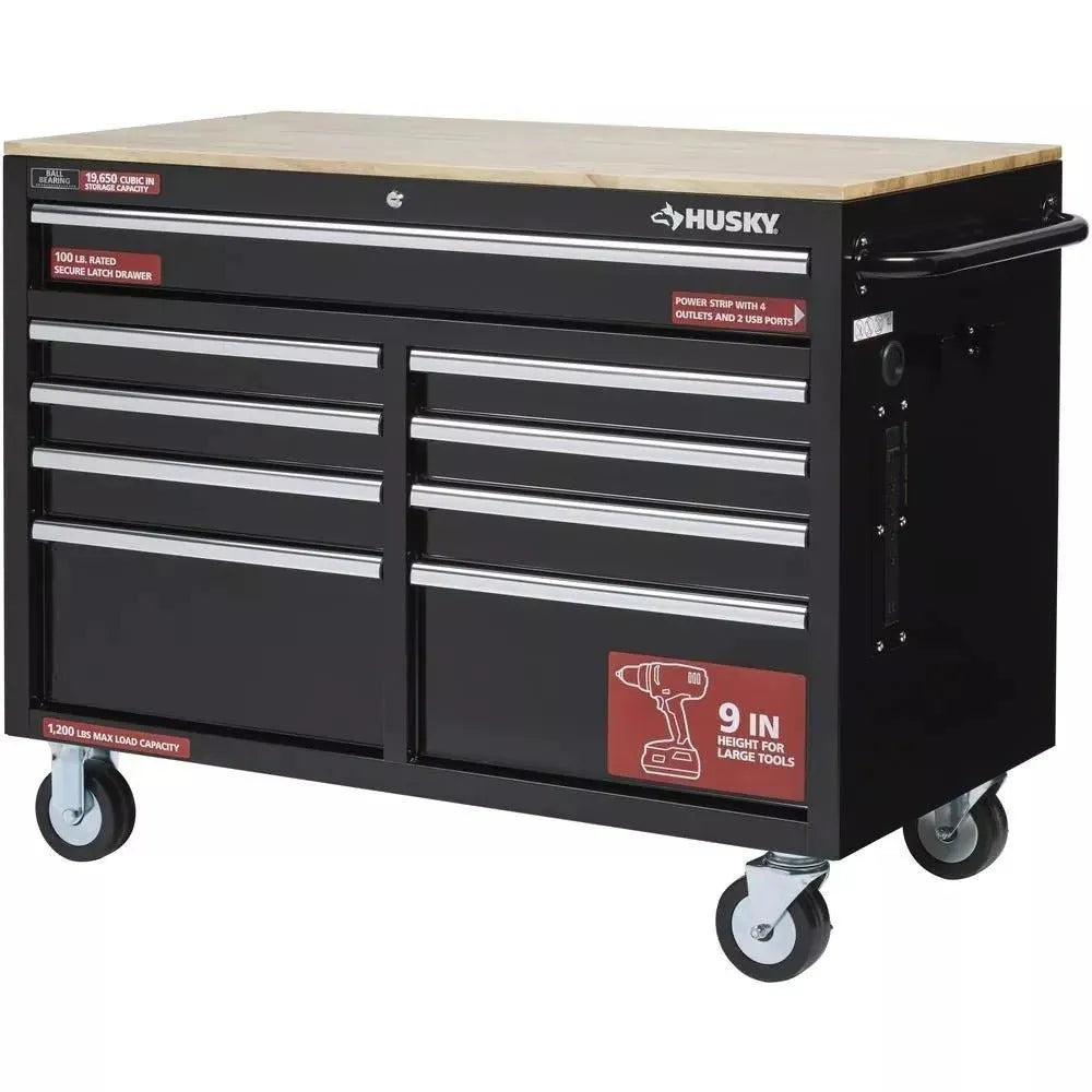 46 in. W x 24 in. D 9-Drawer Gloss Black Deep Tool Chest Mobile Workbench - image 1