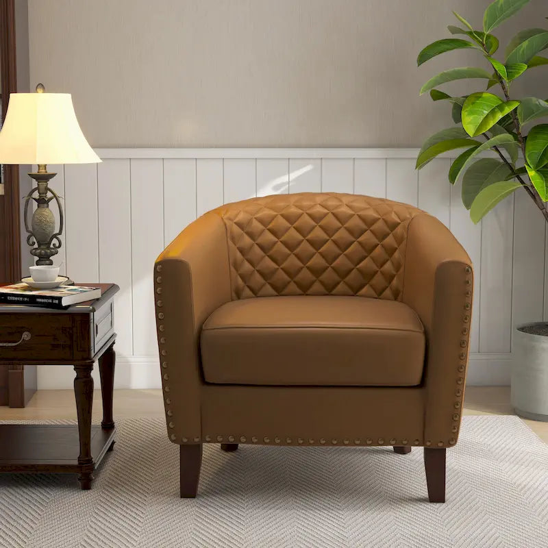 Ethan Barrel Accent Chair in PU Leather with Nailhead Detailing - image 10