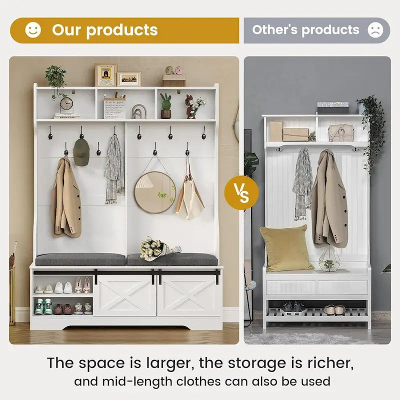 Barn Door Hall Tree with Bench and Shoe Storage Coat Rack - image 16