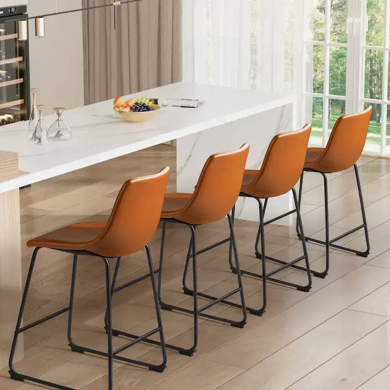 Set of 2 Homall Brown PU Leather Counter Bar Stools with Backrest and Footrest - image 1