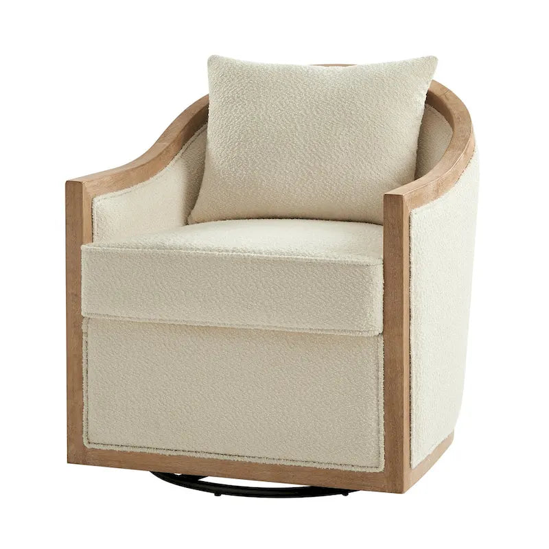 Oswald Jess Farmhouse Solid Wood Swivel Barrel Chair with Toss Pillows by HULALA HOME - image 3