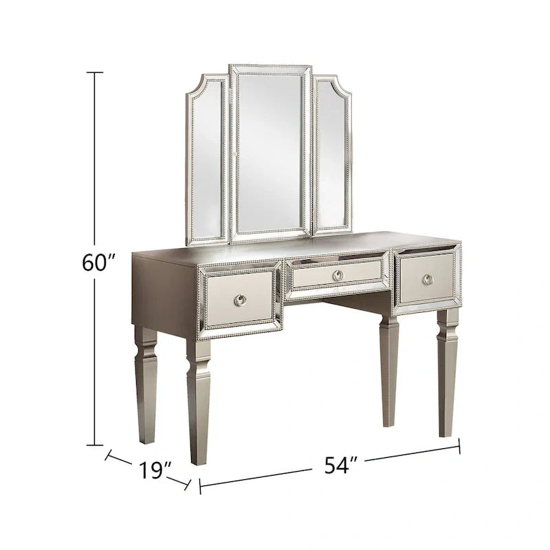Fabric and Wood Vanity Set with Matching Stool - image 1
