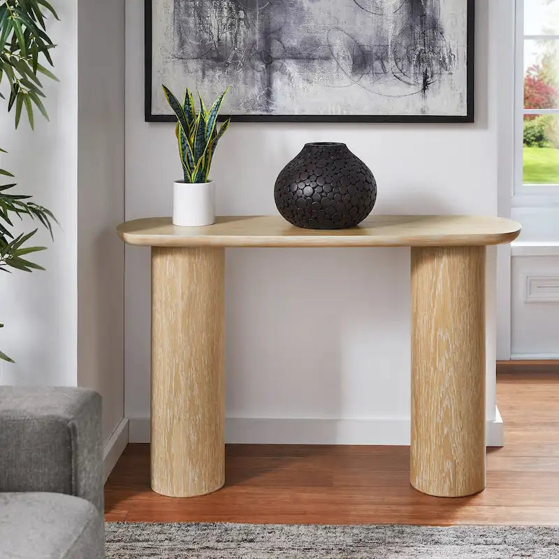 Edo Modern Oak-Finished Sofa Table with Durable Column Base by iNSPIRE Q - image 1