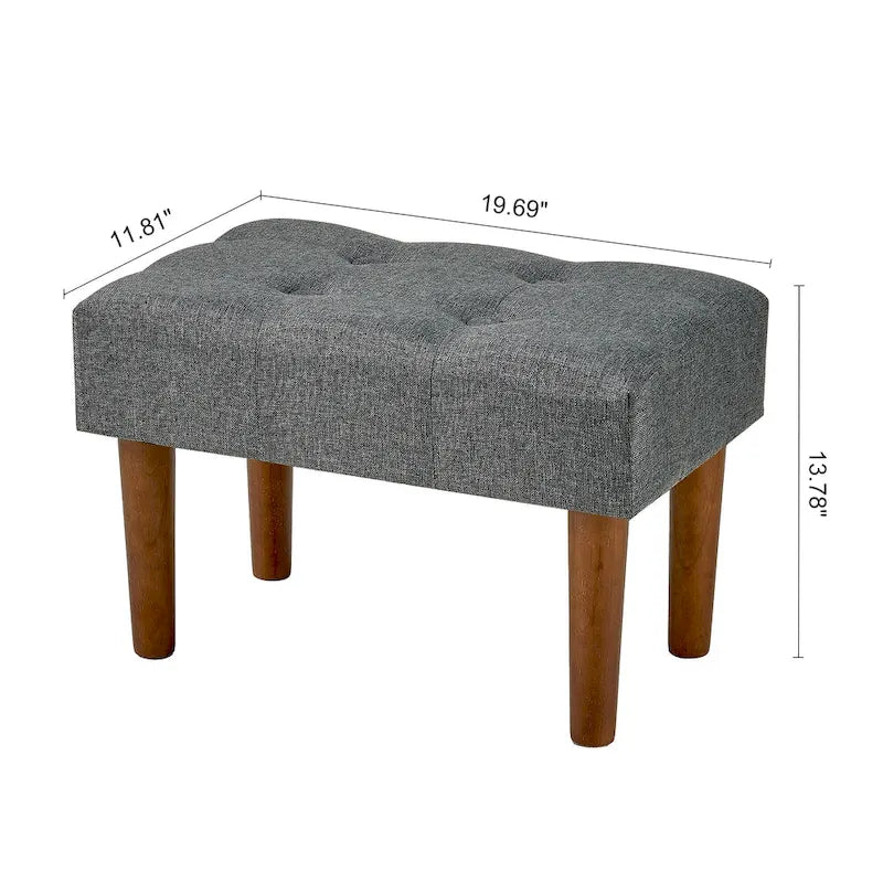 Set of 2 Small Linen Foot Stools with Legs - Rectangle Upholstered Ottoman Footrests - image 20