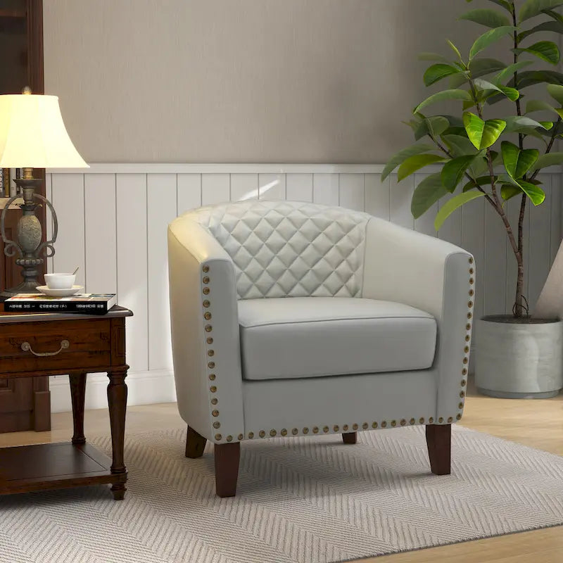 Ethan Barrel Accent Chair in PU Leather with Nailhead Detailing - image 23