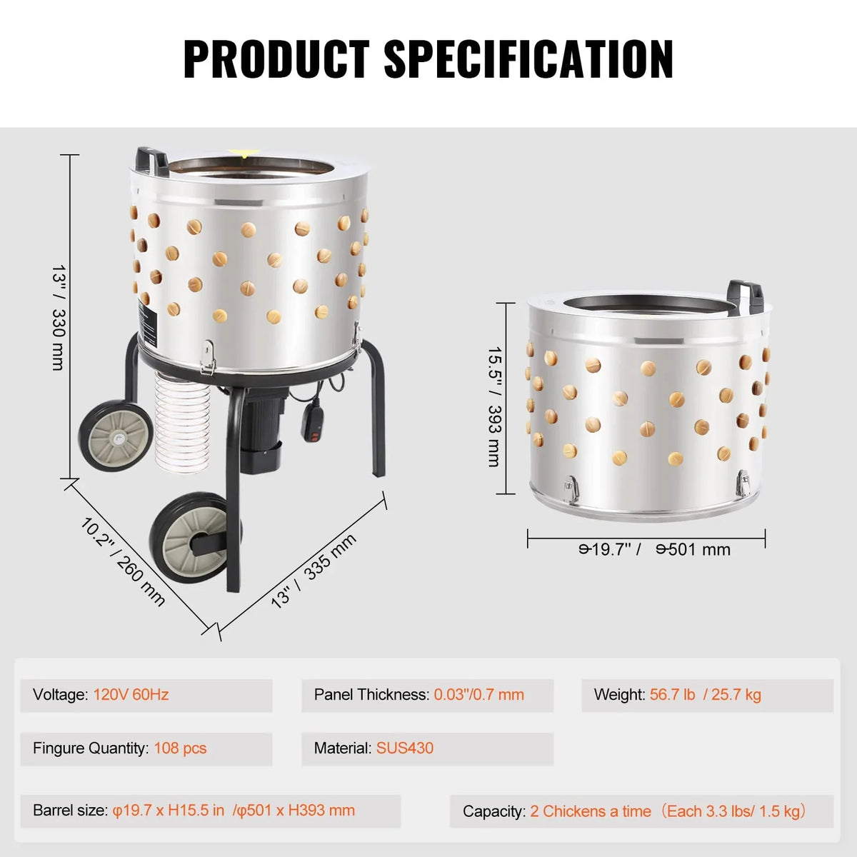VEVOR 500W Chicken Plucker Machine with 20 Drum - image 3