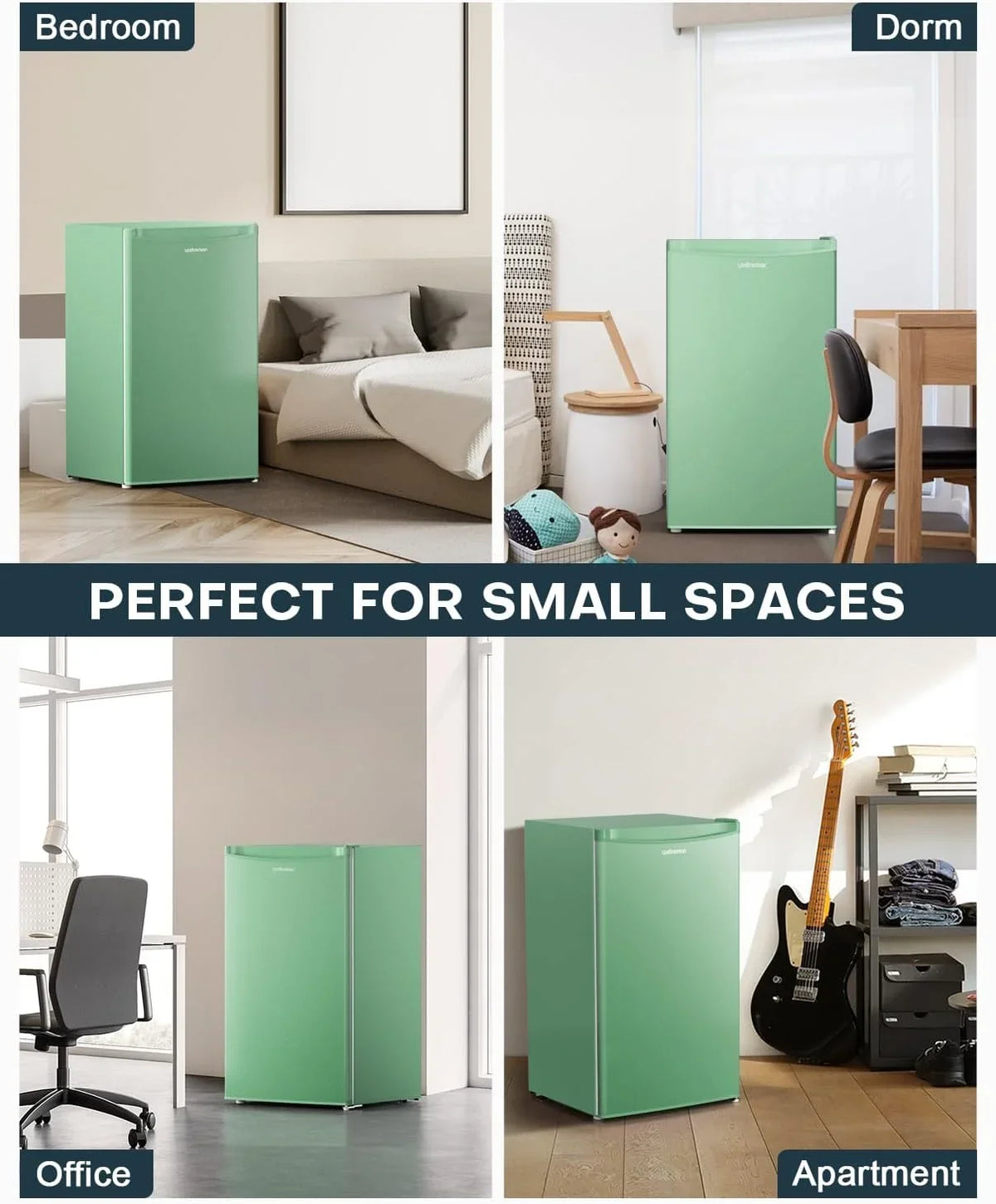 Upstreman 3.2 Cu.Ft Mini Fridge with Freezer, Single Door Mini Fridge, Dorm Fridge, Adjustable Thermostat, Mini Refrigerator for Bedroom, Office, Dorm, Green-BR321 - image 7