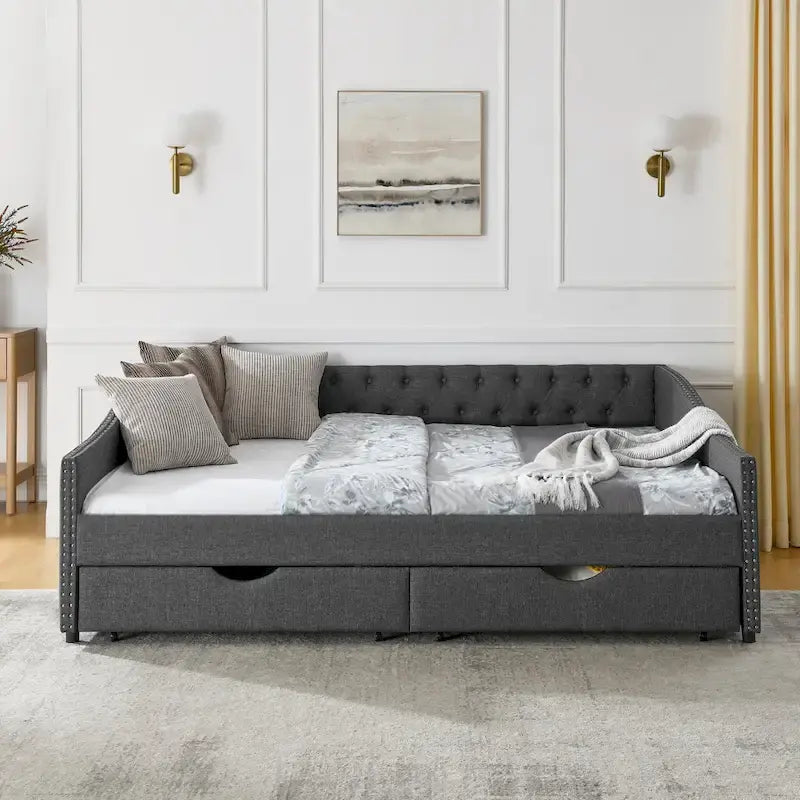 Upholstered Tufted Queen Size Daybed Sofa Bed with Storage Drawers - image 28