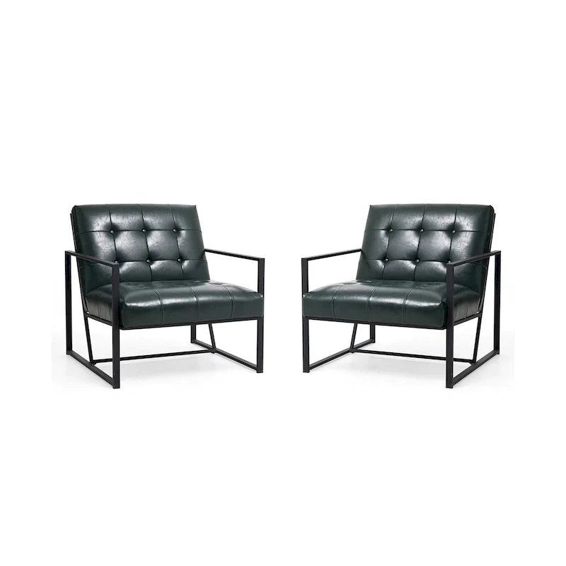 Glitzhome Set of 2 Mid-Century Tufted Accent Chairs in 29.25W PU Leather - image 6