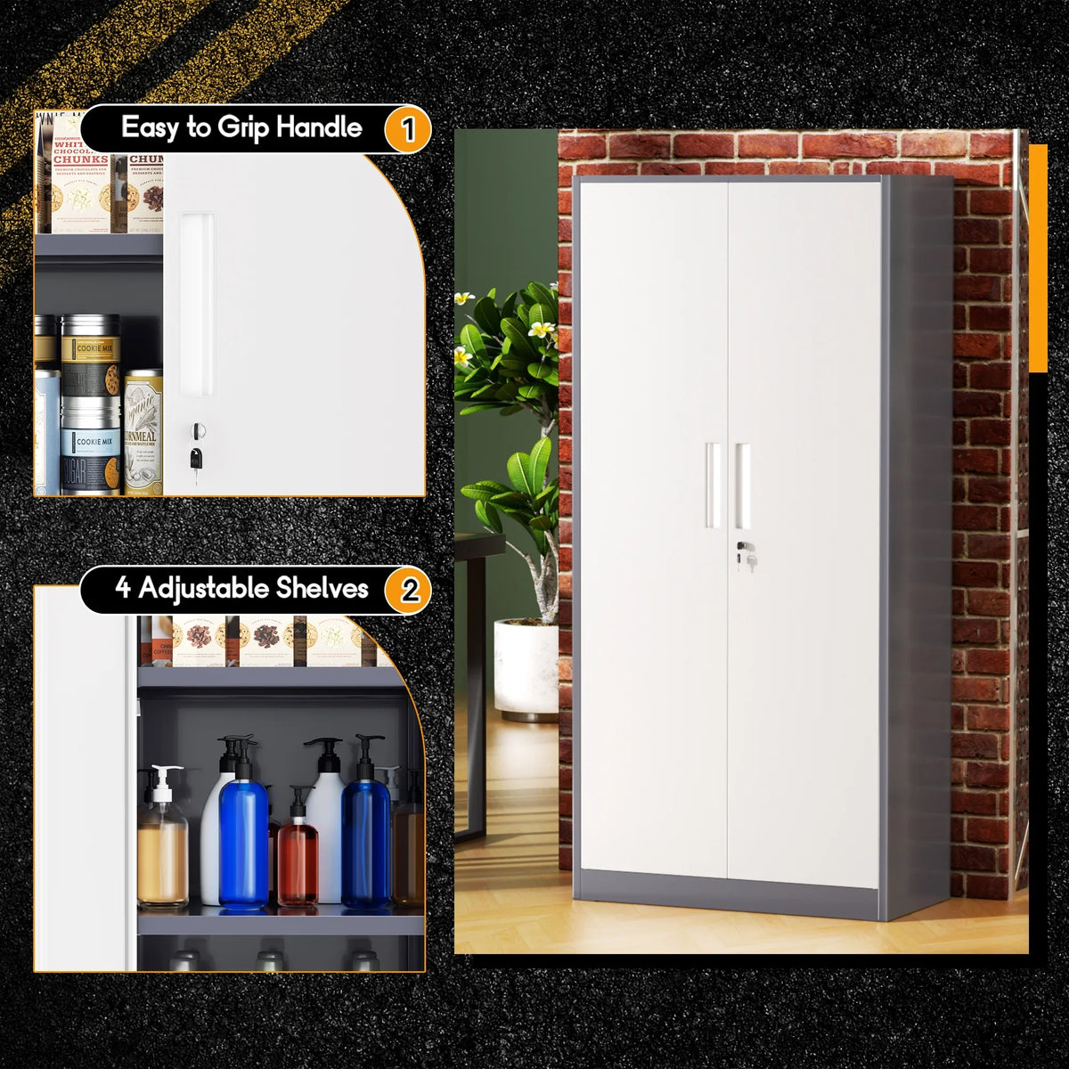 SOLAURA 71" Metal Garage Storage Cabinet with Locking Doors and Adjustable Shelves for Home, Office(Black) - image 28