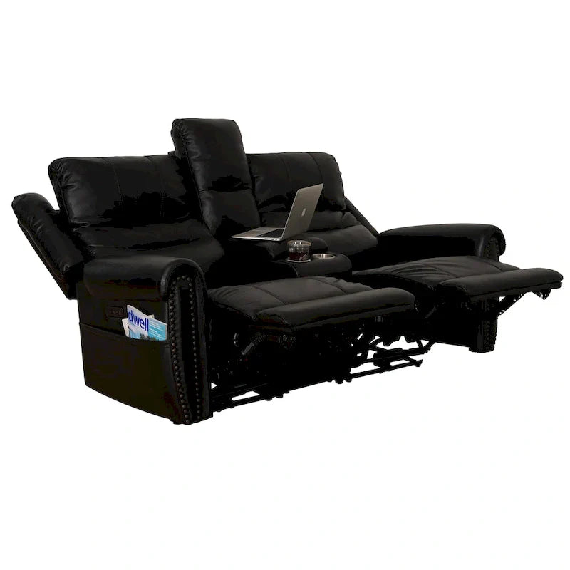Authentic Leather Black Power Recliner Sofa Set: Loveseat and Recliner with Adjustable Headrest and Extendable Footrest - image 29