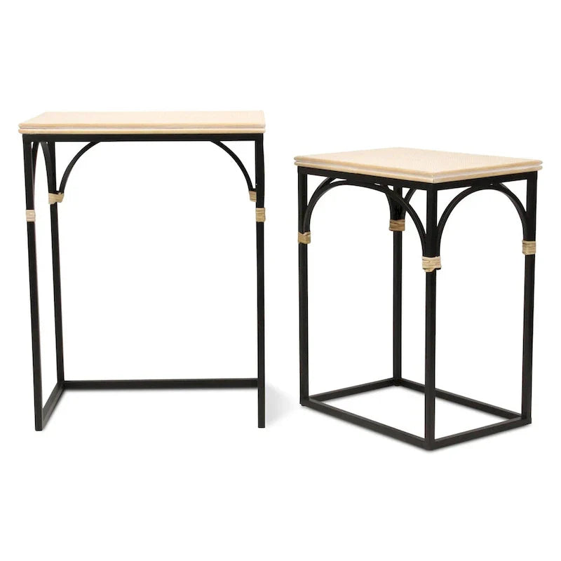 Claudette Set of 2 Rectangle Side Tables with Rattan Accents in Wood and Metal - image 7