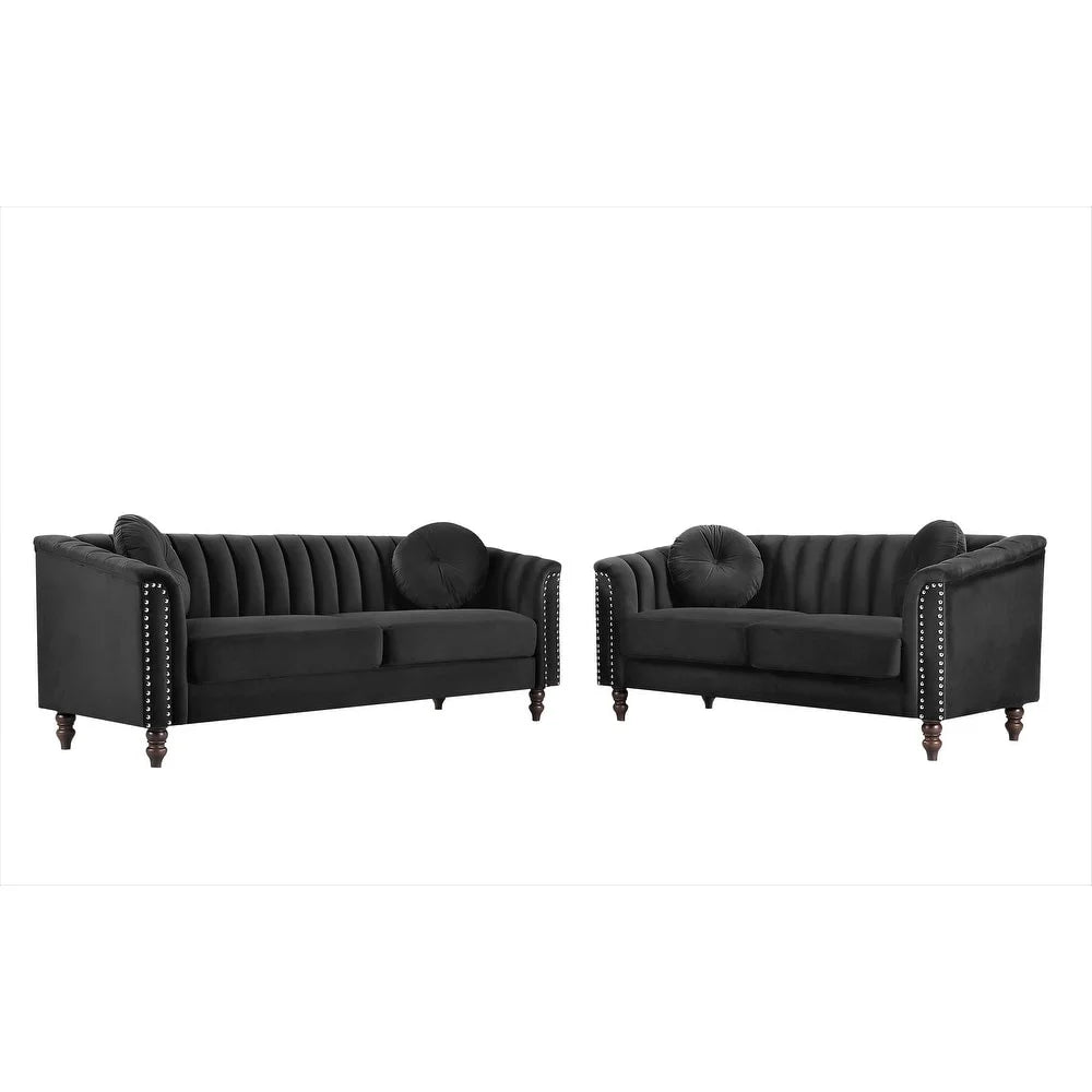 Uspridefurniture Hills Tufted Back 2pcs Living Room Set, Black Velvet - image 2