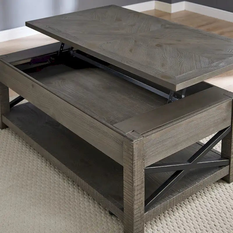 Lift Top Coffee Table with Hidden Storage and Shelf - image 2