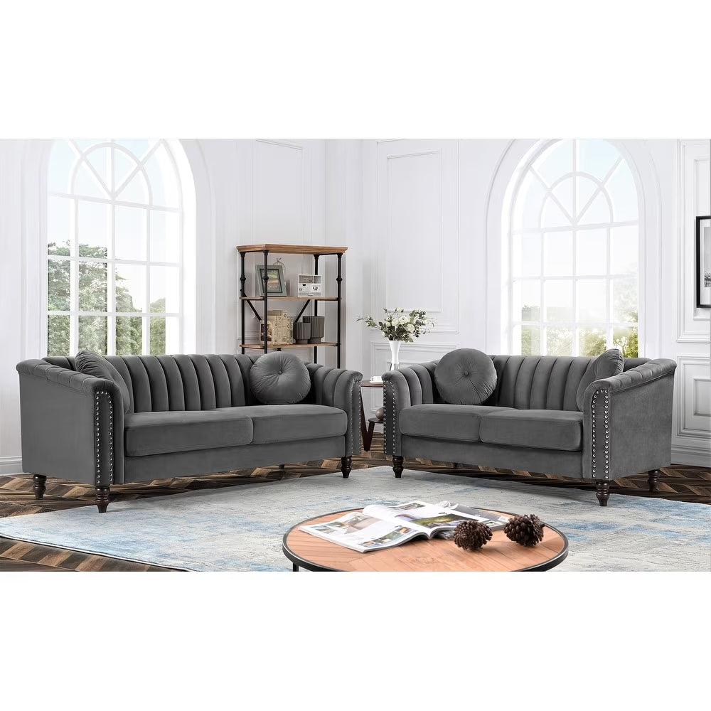 Uspridefurniture Hills Tufted Back 2pcs Living Room Set, Black Velvet - image 3
