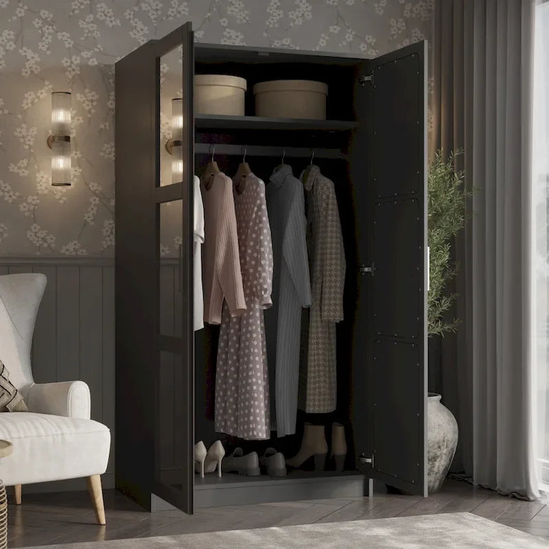 Palace Imports 100% Solid Wood 2-Door Urban Wardrobe Armoire with Solid and Mirrored Doors - image 23