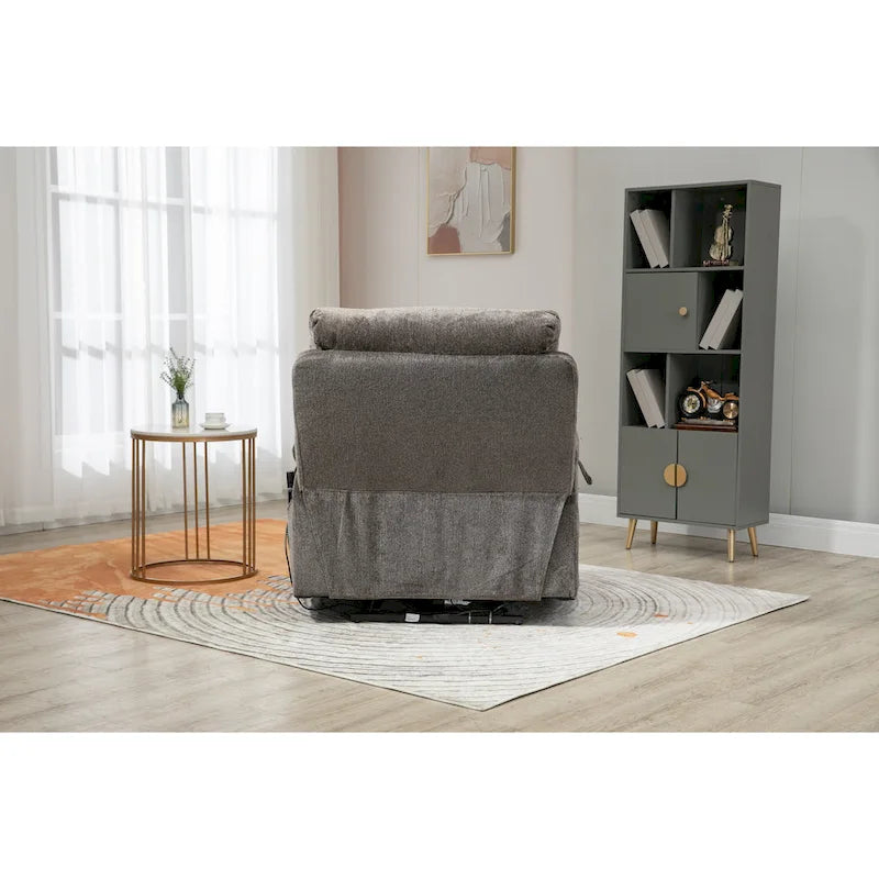 Gray Chenille Power Lift Recliner with Massage and Concealed Cup Holder - image 12