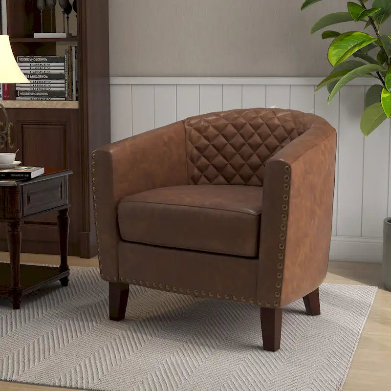 Ethan Barrel Accent Chair in PU Leather with Nailhead Detailing - image 1