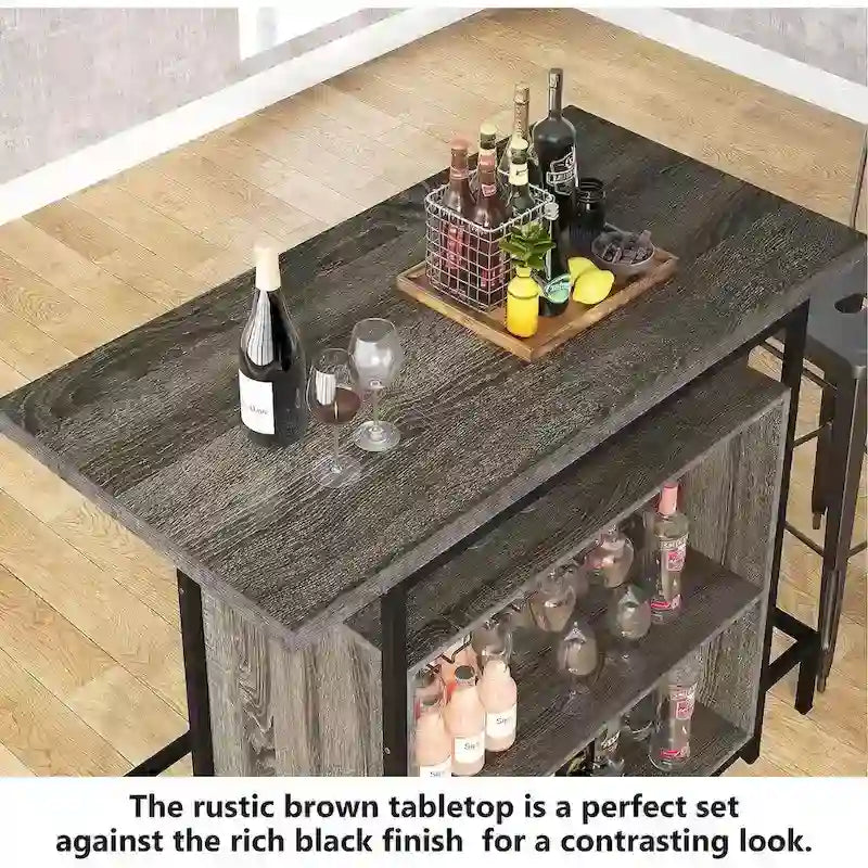 Home Bar Cabinet with Wine Storage Shelves Glass Rack and Footrest - image 8