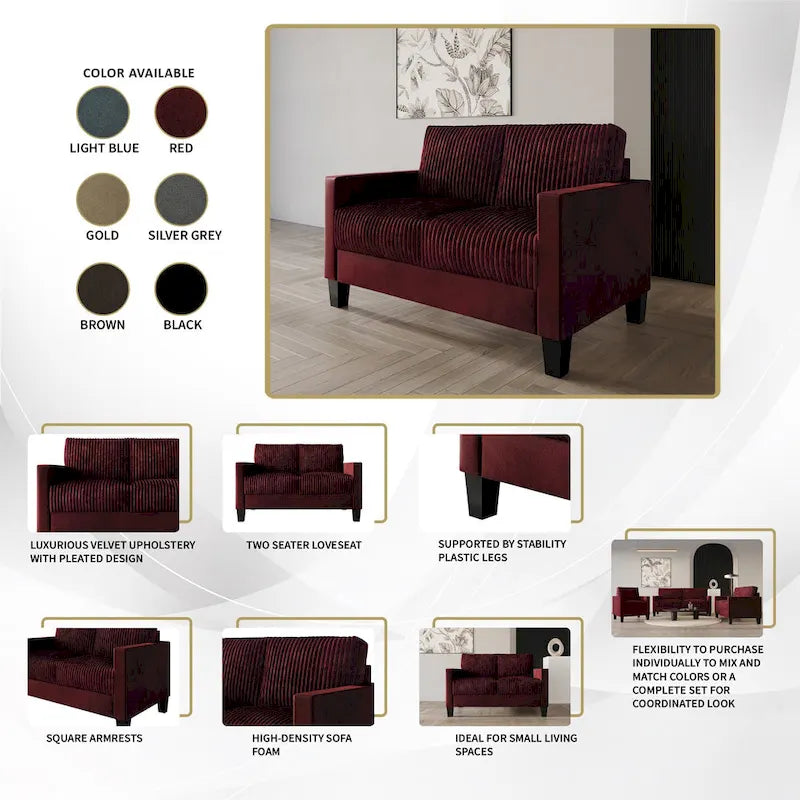 CraftPorch Velvet Upholstered Mid-Century Modern Corduroy 2-Piece Living Room Set - image 28